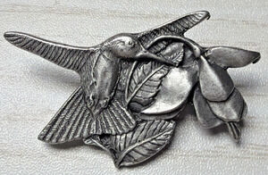 Vintage Birds and Blooms Pewter Pin Hummingbird Brooch 1995 1996 Premier Edition